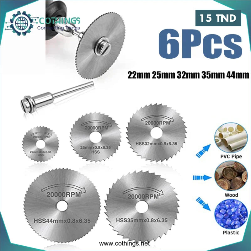 Acheter 6 mini-lames de scie circulaire HSS, disque de coupe rotatif, outil de perçage en Tunisie -  Disponible au meilleur prix sur CoThings