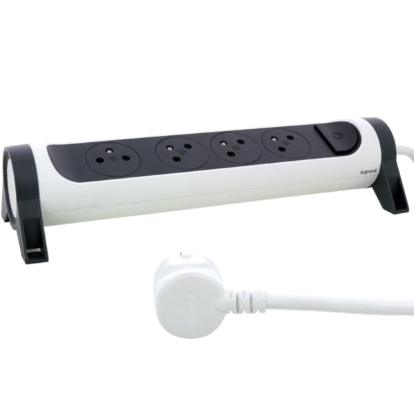 Acheter Multiprise avec bloc rotatif de 4 prises 2P+T Surface , interrupteur et cordon longueur 1,5m - blanc et gris foncé en Tunisie -  Disponible au meilleur prix sur CoThings