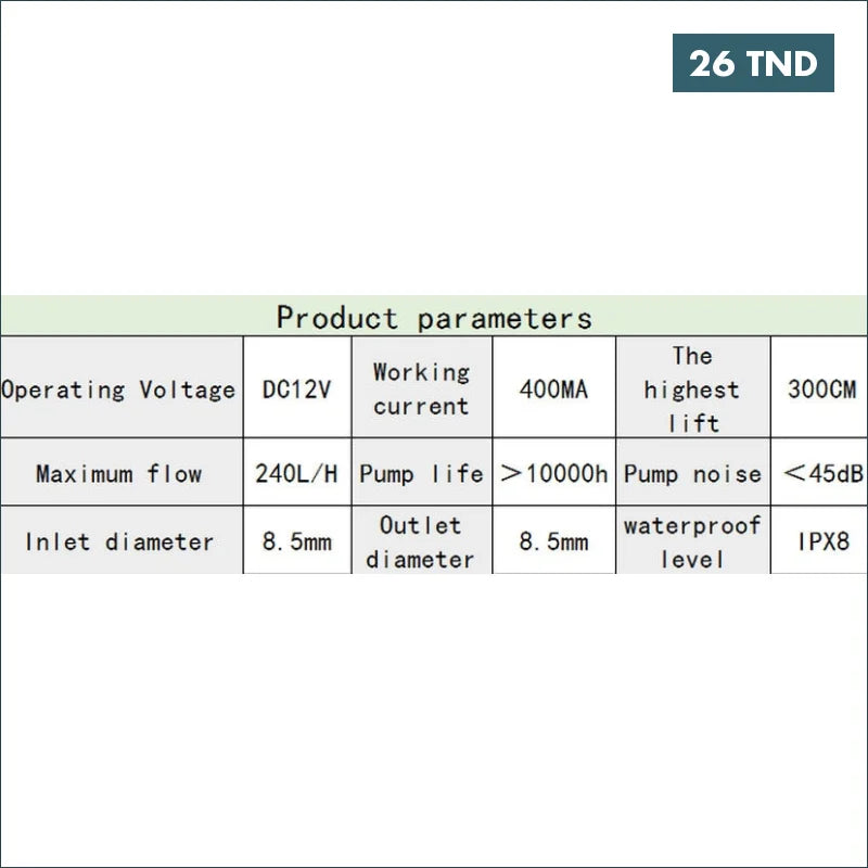 Acheter AD20P-1230C Pompe à eau submersible ultra-silencieuse DC 12V 3M 240L/H sans brosse avec câble 1.5m avec fiche jack en Tunisie -  Disponible au meilleur prix sur CoThings