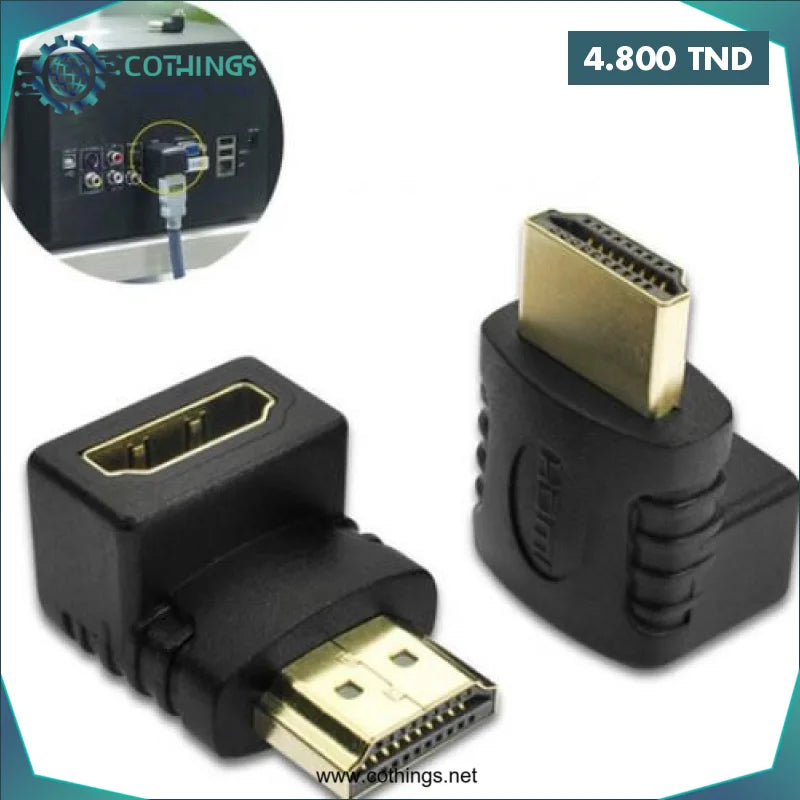 Acheter Adaptateur HDMI mâle vers HDMI femelle 90 Degré / HDMI mâle to HDMI femelle en Tunisie -  Disponible au meilleur prix sur CoThings