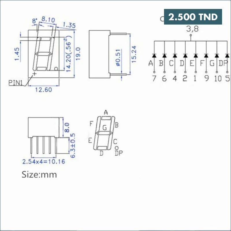 Acheter Afficheur 7 segments LED0.56 pouces rouge 10 broches en Tunisie -  Disponible au meilleur prix sur CoThings