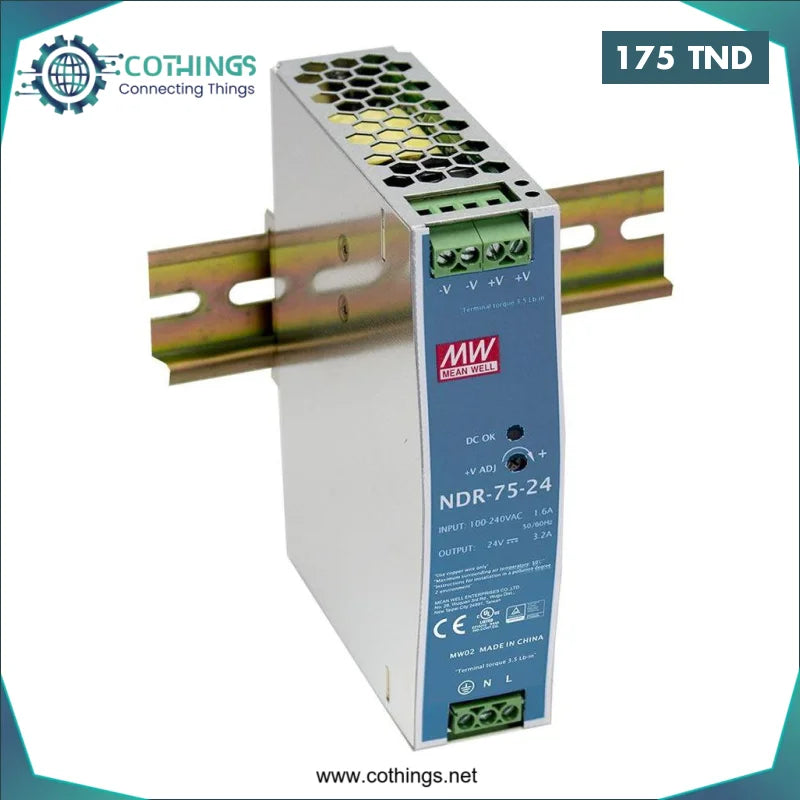 Acheter Alimentation industrielle sur rail DIN NDR-75-24 AC-DC à Sortie 24 Vcc à 3.2A en Tunisie -  Disponible au meilleur prix sur CoThings