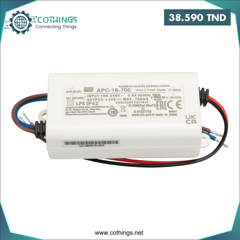 Acheter Alimentation LED MEAN WELL APC-16-700 – 16W 700mA IP42 en Tunisie -  Disponible au meilleur prix sur CoThings