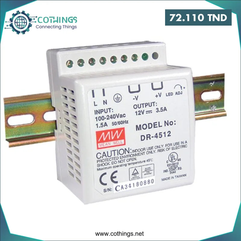 Acheter Alimentation Mean Well DR-4512 – Rail DIN – 12V 3,8A 45W en Tunisie -  Disponible au meilleur prix sur CoThings
