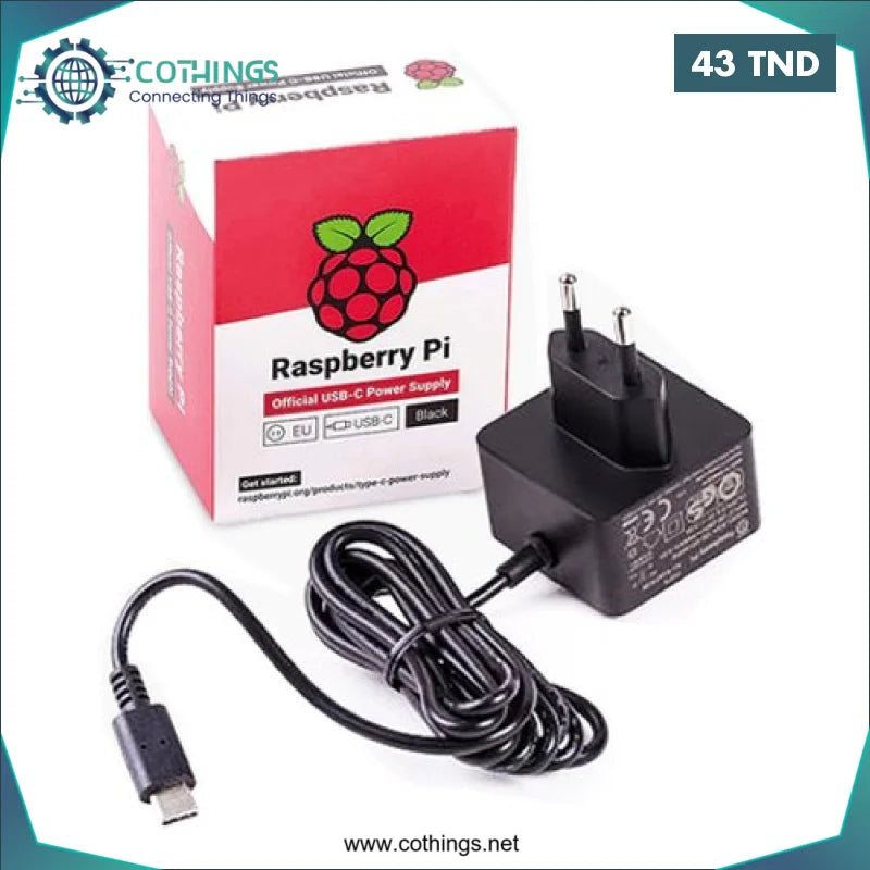 Acheter Alimentation Officielle pour Raspberry PI 4 / PI 400, 5V 3A USB TYPE C en Tunisie -  Disponible au meilleur prix sur CoThings