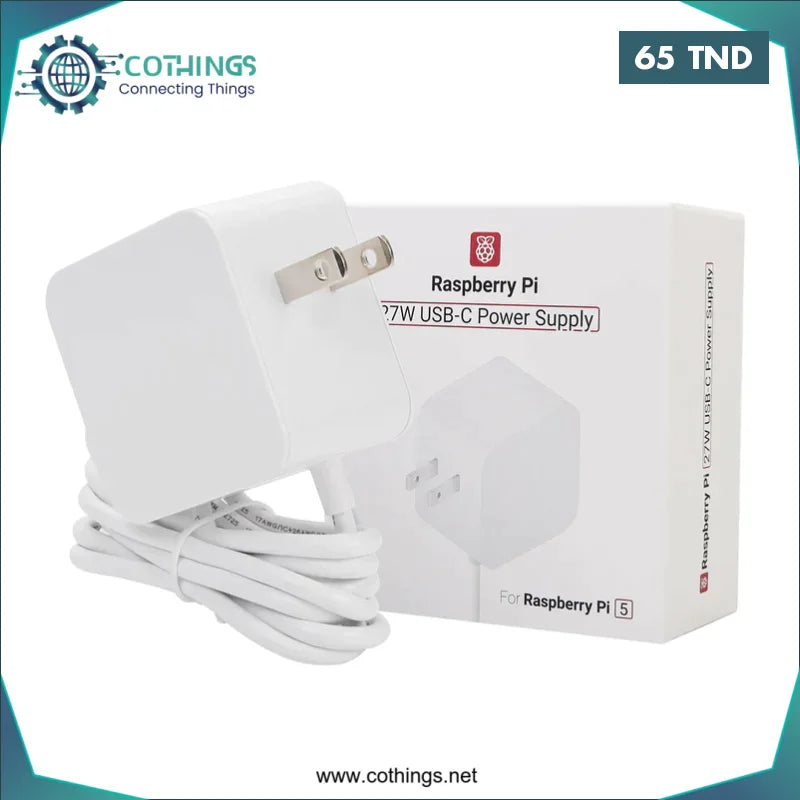 Acheter Alimentation officielle Raspberry Pi 5 USB-C 27 W en Tunisie -  Disponible au meilleur prix sur CoThings