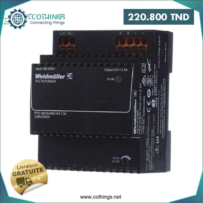 Acheter Alimentation PRO INSTA 60W 24V 2.5A Weidmüller en Tunisie -  Disponible au meilleur prix sur CoThings