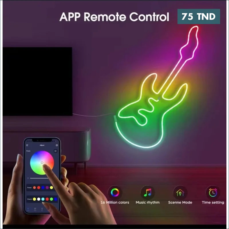 Acheter Bande Neon Flexible LED 5M Étanche RGB Adressable Télécommande / Application mobile / Musique en Tunisie -  Disponible au meilleur prix sur CoThings