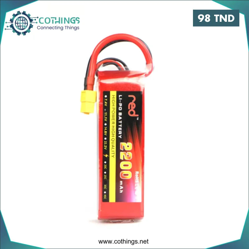 Acheter Batterie LIPO RED 2200mAh 3S 11.1V 35C pour avion avec connecteur XT60 en Tunisie -  Disponible au meilleur prix sur CoThings