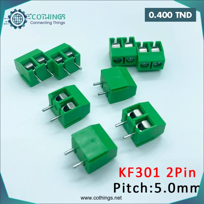 Acheter Borniers PCB à aiguille droite KF301-2P verte de 5.08mm en Tunisie -  Disponible au meilleur prix sur CoThings