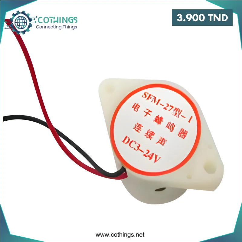 Acheter Buzzer électronique actif à son continu SFM-27 DC 3V-24V en Tunisie -  Disponible au meilleur prix sur CoThings