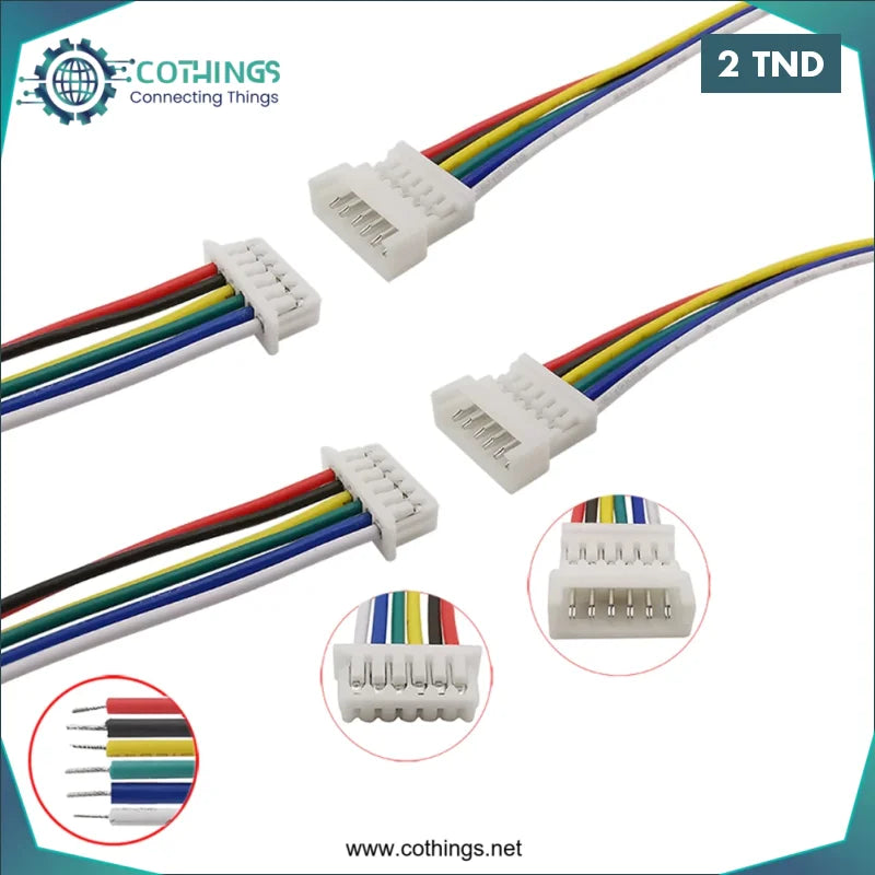 Acheter cable 5 fils avec connecteur male femelle xh2.54 2p l=20cm en Tunisie -  Disponible au meilleur prix sur CoThings