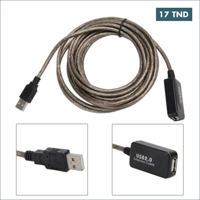 Acheter Câble d'extension actif USB Male-Femelle 2.0 Longueur: 5m en Tunisie -  Disponible au meilleur prix sur CoThings