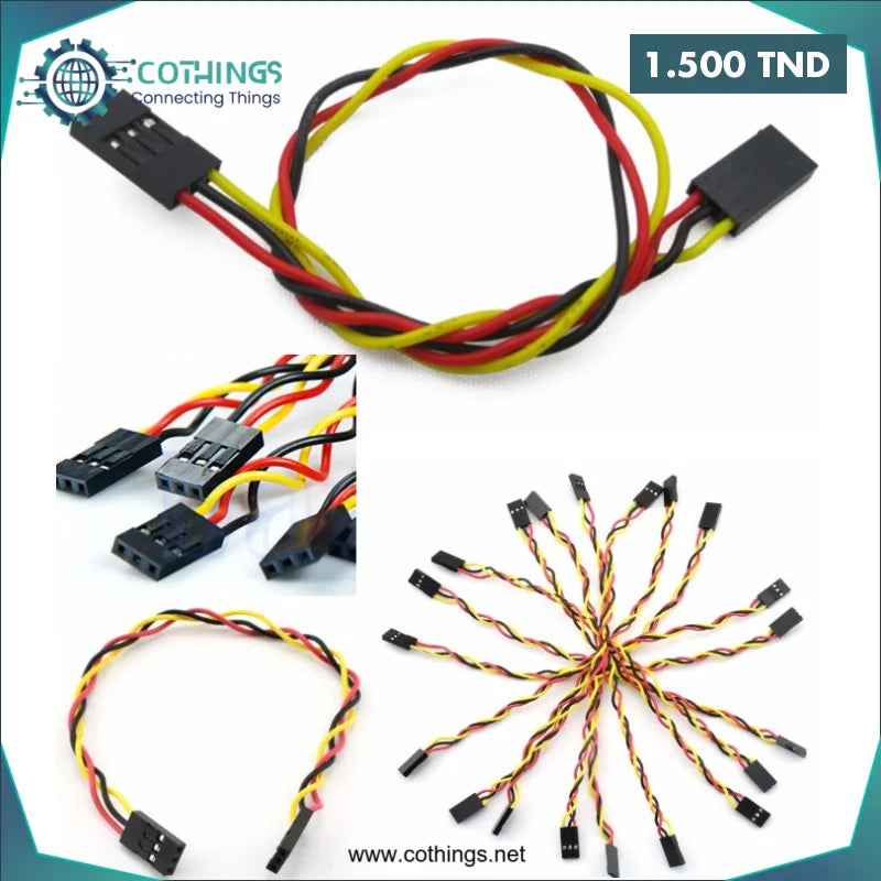 Acheter Cable Dupont 3 broches 2,54 mm torsadé femelle vers femelle en Tunisie -  Disponible au meilleur prix sur CoThings