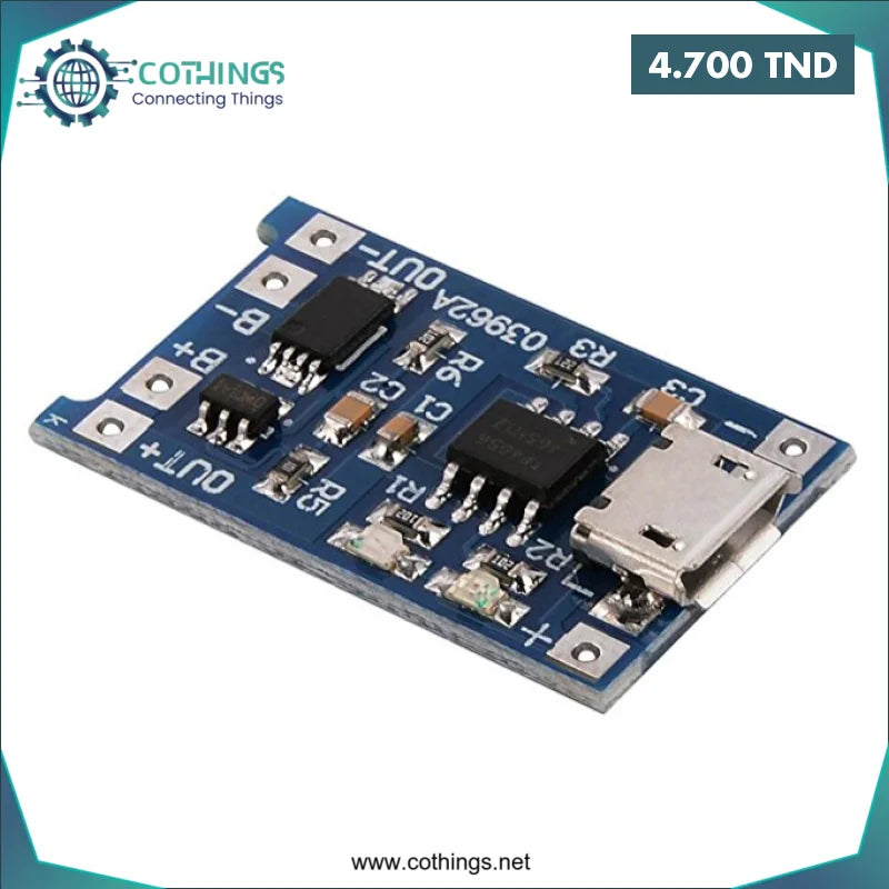 Acheter Carte de charge Micro USB avec courant protection pour Batterie Lipo TP4056 1A en Tunisie -  Disponible au meilleur prix sur CoThings