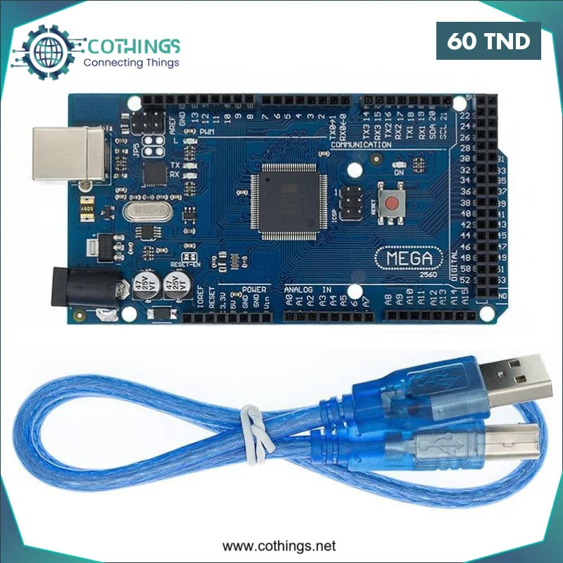 Acheter Carte MEGA 2560 R3 SMD avec cable en Tunisie -  Disponible au meilleur prix sur CoThings
