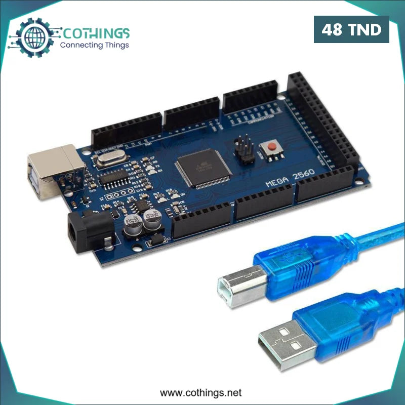 Acheter Carte MEGA 2560 R3 SMD Version améliorée de la puce CH340 avec cable en Tunisie -  Disponible au meilleur prix sur CoThings