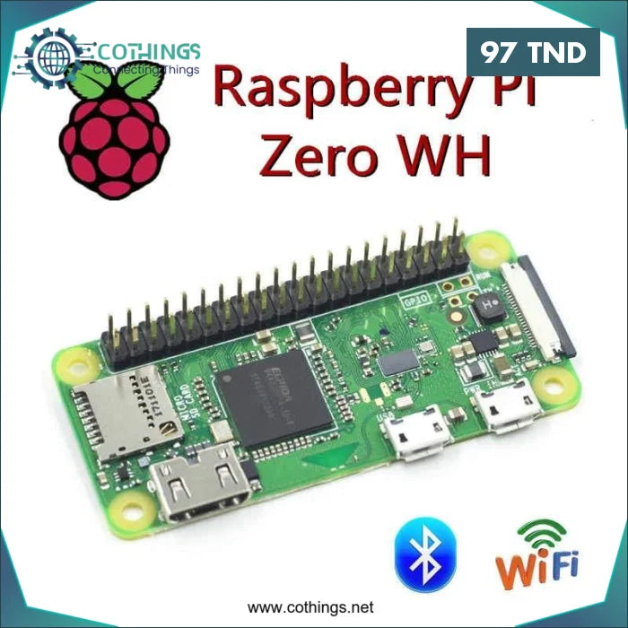 Acheter Carte Raspberry Pi Zero WH CPU 1GHz 512 Mo de RAM avec WIFI et Bluetooth PI0 RPI 0 W avec soudure en Tunisie -  Disponible au meilleur prix sur CoThings