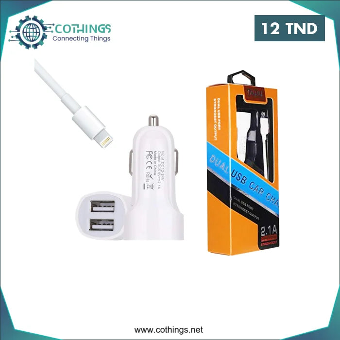Acheter Chargeur Allume Cigare Double Sortie 2,1A avec Cable iPhone-MUJU MJ-C03 en Tunisie -  Disponible au meilleur prix sur CoThings