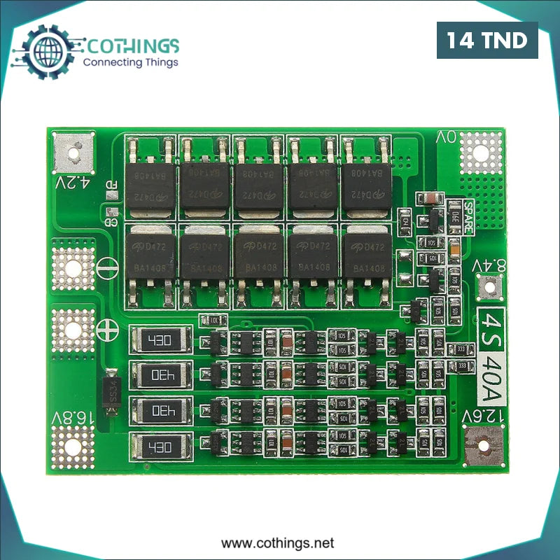 Acheter Chargeur PCB BMS 4S 40A Li-ion Lithium Batterie 18650 (Balance Version) en Tunisie -  Disponible au meilleur prix sur CoThings
