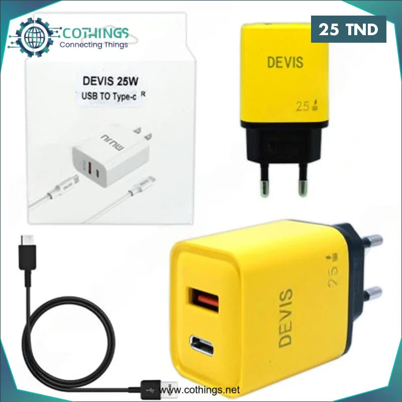 Acheter Chargeur Type-C 25W 2 Ports MUJU en Tunisie -  Disponible au meilleur prix sur CoThings