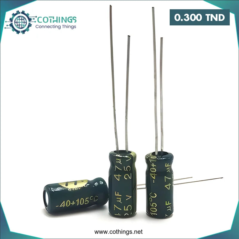 Acheter CONDENSATEUR RADIAL CHIMIQUE 47UF 25V en Tunisie -  Disponible au meilleur prix sur CoThings