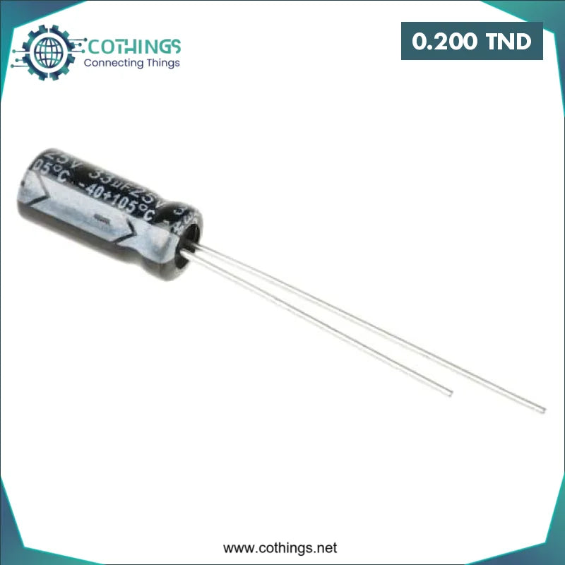 Acheter Condensateurs électrolytiques d’assortiment en aluminium 25V 33µF (1 pcs) en Tunisie -  Disponible au meilleur prix sur CoThings