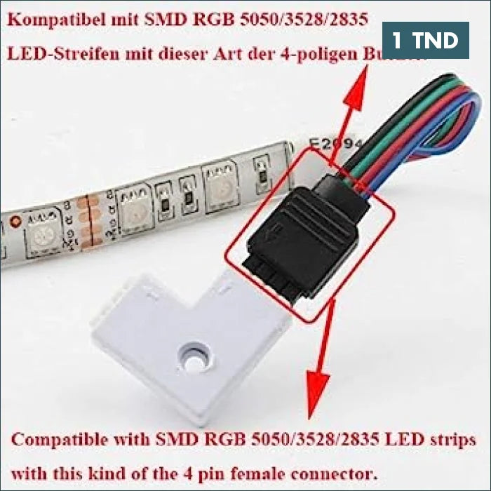 Acheter Connecteur d’angle de Bande LED 4 Pin Ruban LED à 4 Broches en Forme L RGB 5050 3528 2835 en Tunisie -  Disponible au meilleur prix sur CoThings