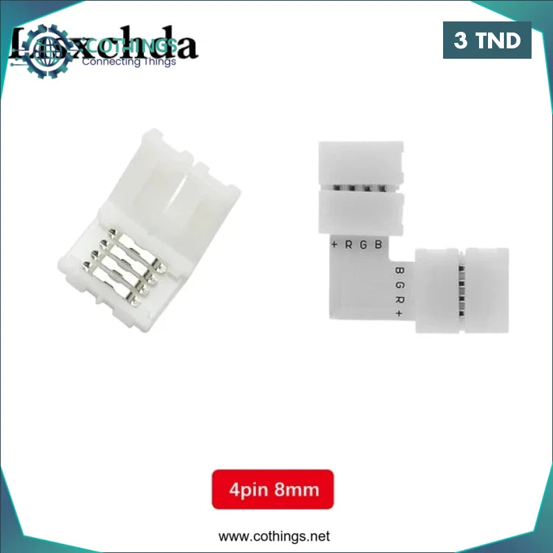 Acheter Connecteur LED en forme de L à 4 broches de 8 mm en Tunisie -  Disponible au meilleur prix sur CoThings