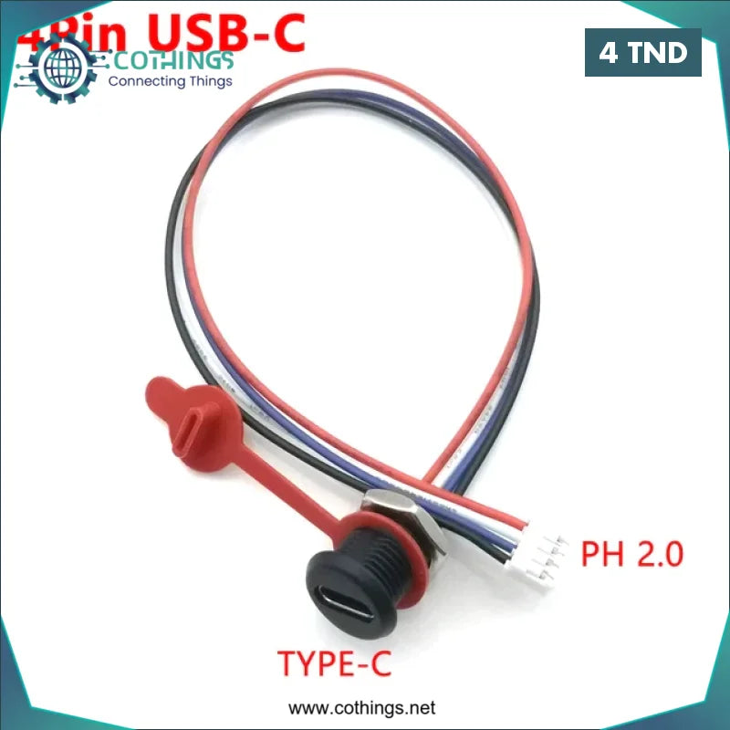 Acheter connecteur USB-C 4pin type-c à PH2.0 avec plaque à pression d’écrou femelle 3A en Tunisie -  Disponible au meilleur prix sur CoThings