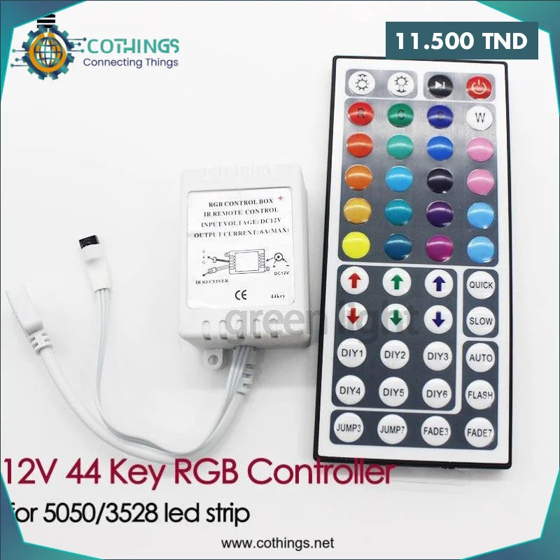 Acheter Contrôle de bande LED RGB à 44 touches pour bande LED 12V 5050/3528 RGB en Tunisie -  Disponible au meilleur prix sur CoThings