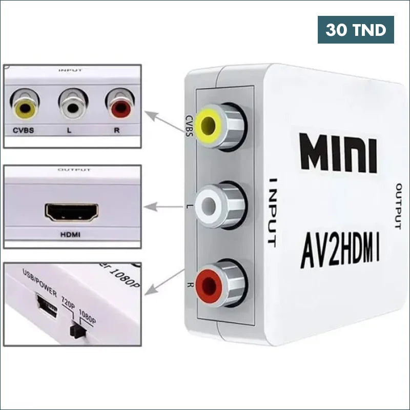 Acheter Convertisseur RCA vers HDMI - Adaptateur vidéo Mini AV - Compatible 1080P - Blanc en Tunisie -  Disponible au meilleur prix sur CoThings