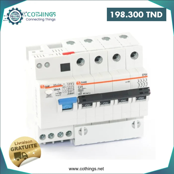 Acheter Disjoncteur Differentiel 4*25A EP60 6KA CC 6M 300MA SIAME en Tunisie -  Disponible au meilleur prix sur CoThings