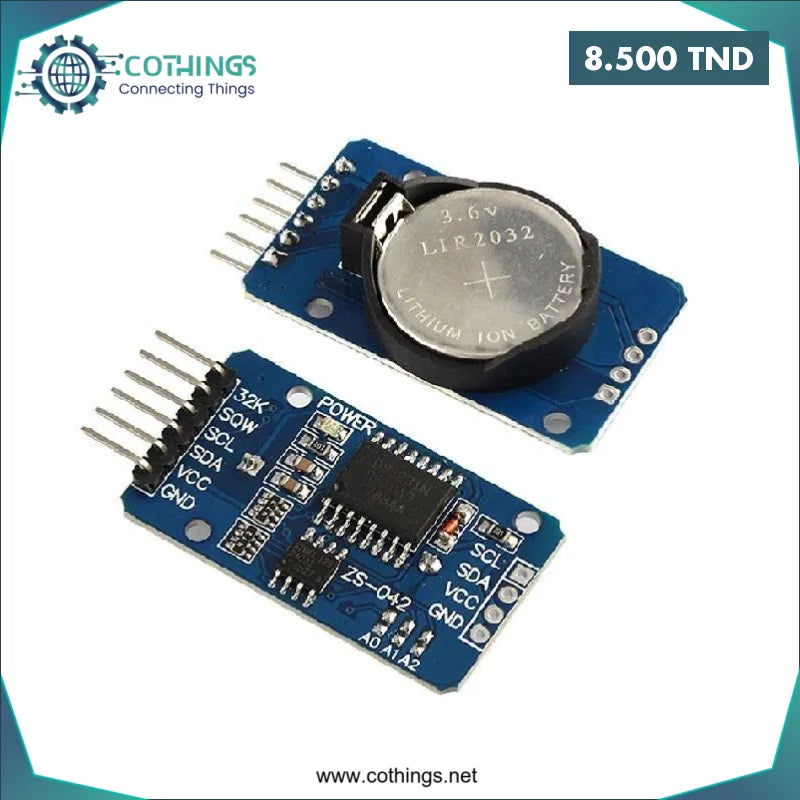 Acheter ds3231 at24c32 i2c module de précision horloge temps réel avec batterie en Tunisie -  Disponible au meilleur prix sur CoThings