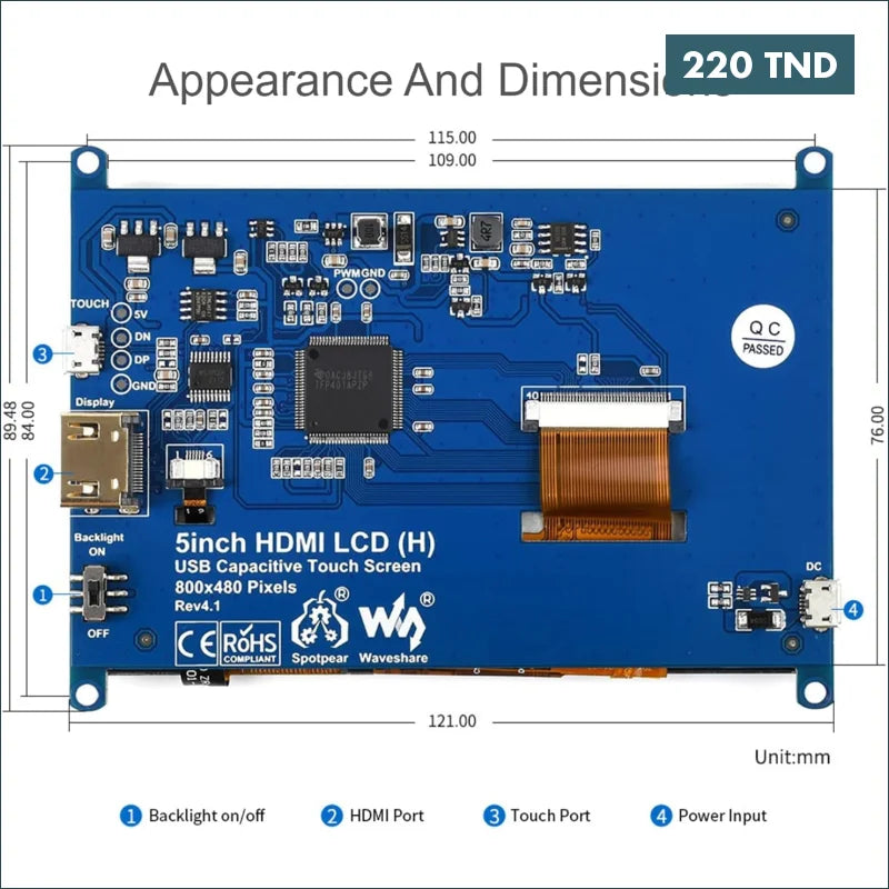 Acheter Ecran LCD tactile résistif Waveshare 5 pouces interface HDMI pour Raspberry Pi3 PI4 BLACK Résolution 800x480 en Tunisie -  Disponible au meilleur prix sur CoThings