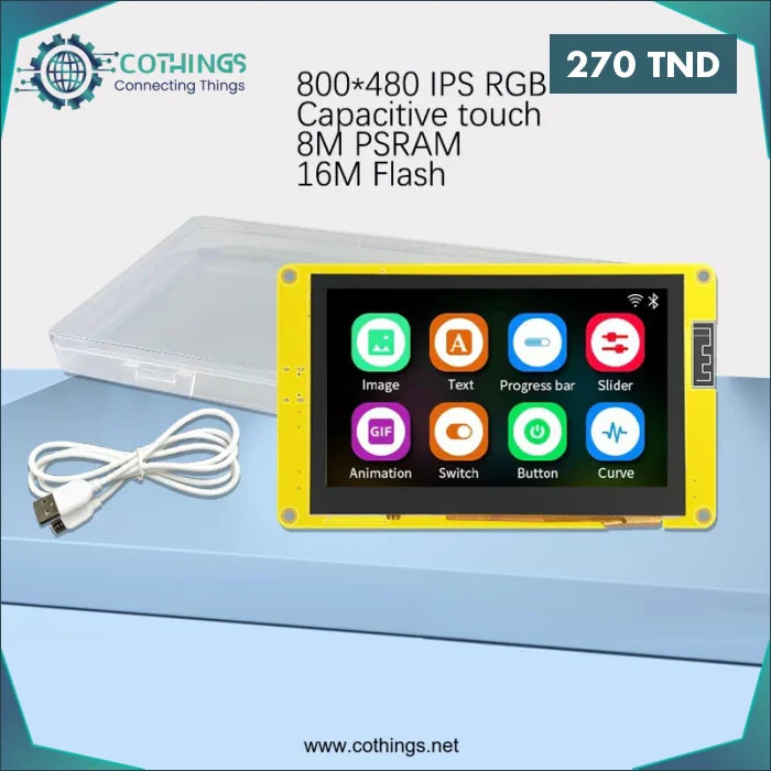 Acheter Écran LCD TFT 7 pouces ESP32-S3 800x480 avec interface intelligente en Tunisie -  Disponible au meilleur prix sur CoThings