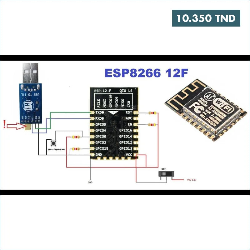 Acheter ESP-12F: Module sans fil d'émetteur-récepteur WIFI de port série distant ESP8266 AP + STA en Tunisie -  Disponible au meilleur prix sur CoThings