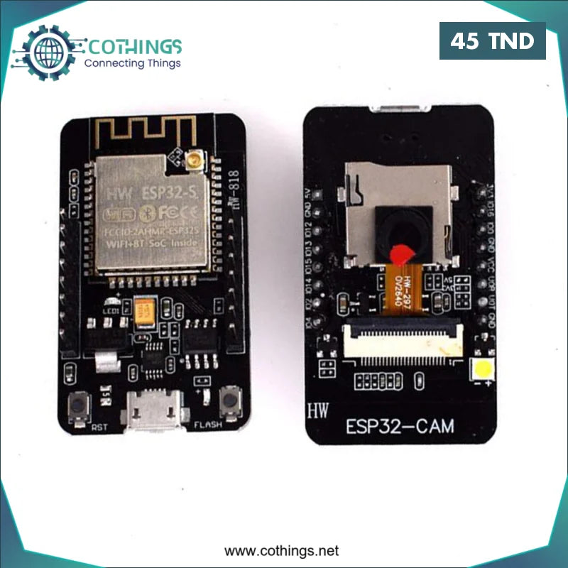 Acheter ESP32-CAM-CH340 ESP32 CP2102 : Carte Developpement Avec Module Camera OV2640 et port micro USB en Tunisie -  Disponible au meilleur prix sur CoThings