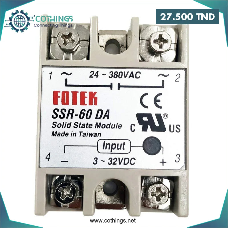 Acheter Fotek SSR-60DA 60A Relais statique 3-32V DC Entrée 24-480VAC en Tunisie -  Disponible au meilleur prix sur CoThings
