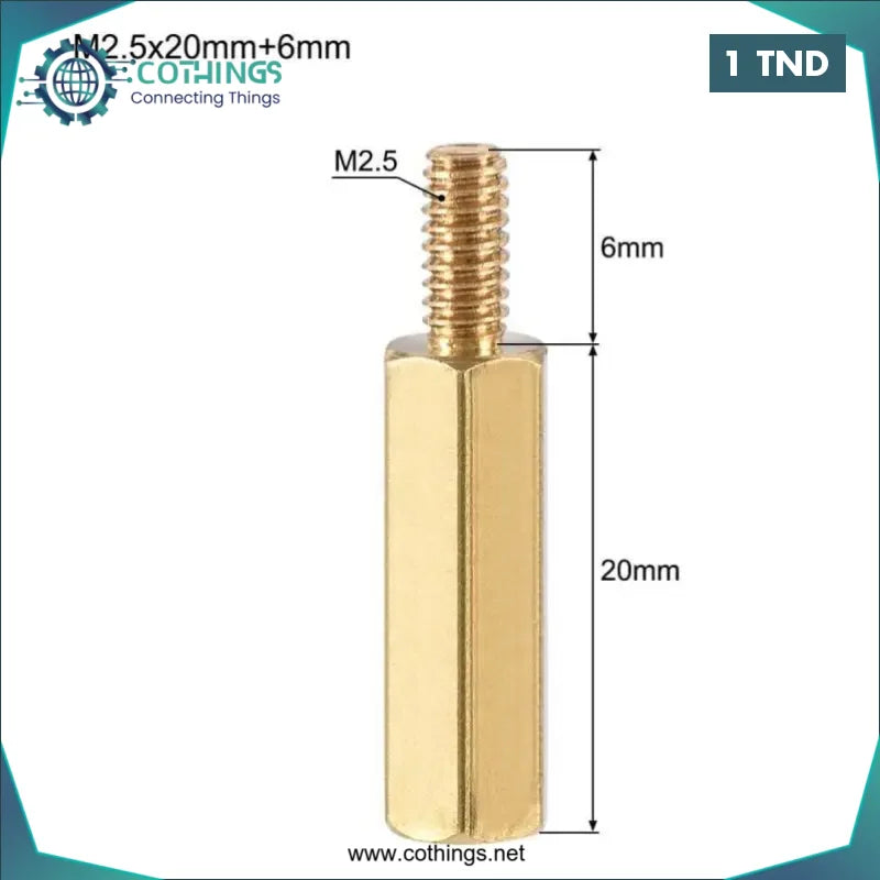 Acheter Goujon hexagonal en cuivre M2,5x20+6 mm en Tunisie -  Disponible au meilleur prix sur CoThings
