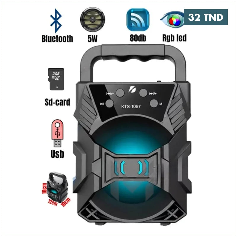 Acheter Haut-parleur Bluetooth Portable KTS-1057 – LED Colorées, TWS, FM, USB en Tunisie -  Disponible au meilleur prix sur CoThings