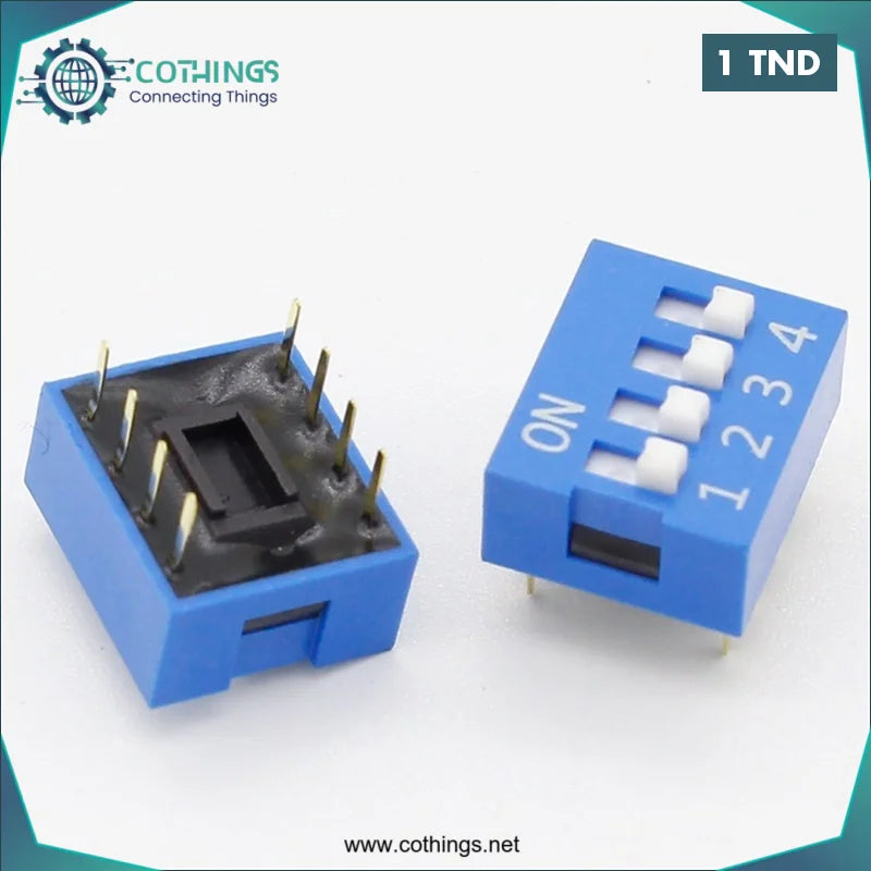 Acheter Interrupteur DIP Switch bleu 4 broches 2,54 mm en Tunisie -  Disponible au meilleur prix sur CoThings