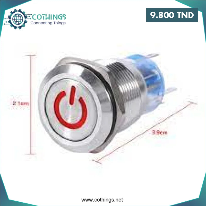 Acheter Interrupteur etanche en metal rouge 16MM 12-24V en Tunisie -  Disponible au meilleur prix sur CoThings