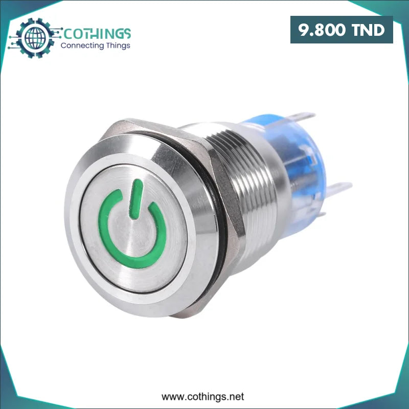 Acheter Interrupteur etanche en metal Vert 16MM 12-24V en Tunisie -  Disponible au meilleur prix sur CoThings