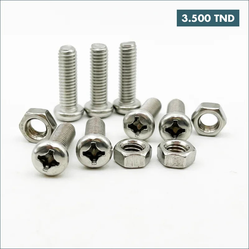 Acheter jeu de 10 Vis à tête cylindrique M3x10mm + Écrou hexagonal en acier inoxydable 304 M3 en Tunisie -  Disponible au meilleur prix sur CoThings