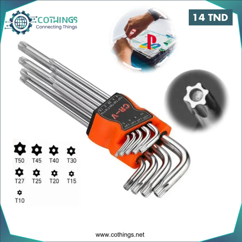 Acheter Jeu de 9 Clés Torx longue avec trou centrale (pour la reparation de PS4) en Tunisie -  Disponible au meilleur prix sur CoThings