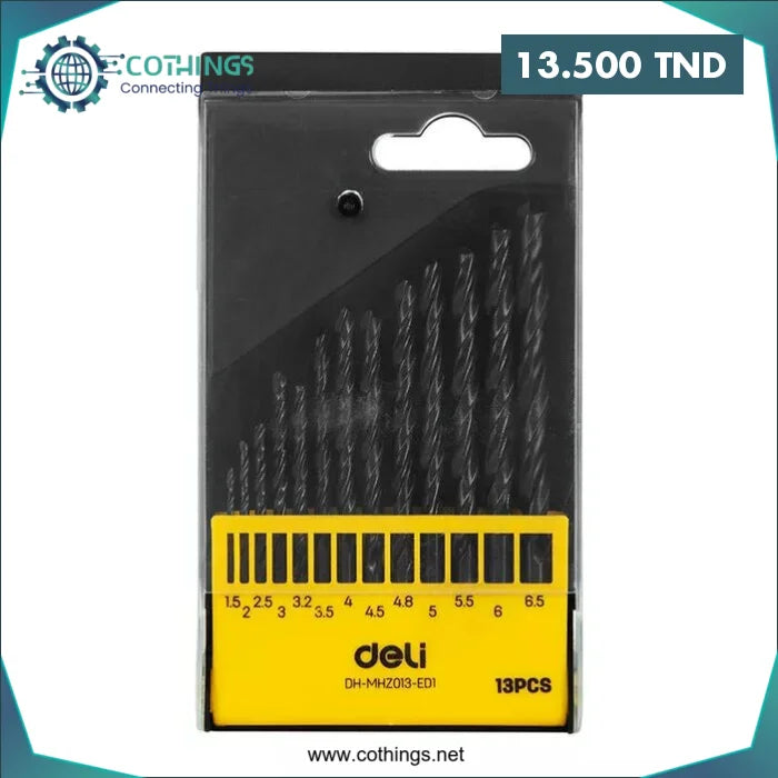 Acheter Jeu de mèche acier HSS 13PCS 1.5-6.5MM DELI en Tunisie -  Disponible au meilleur prix sur CoThings