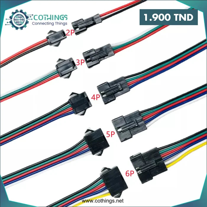Acheter JST SM 2Pin Mâle à Femelle Connecteurs Adaptateur Rapide 15cm en Tunisie -  Disponible au meilleur prix sur CoThings