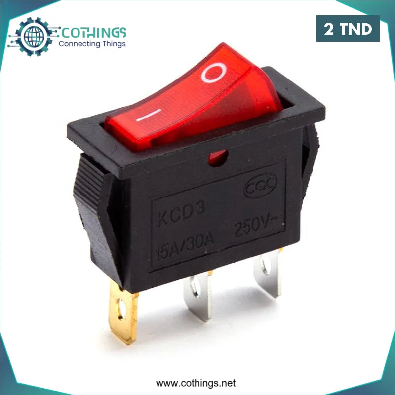 Acheter KCD3-101N 16A/250V Interrupteur à bascule Lumineux Rouge 2P 3Pin en Tunisie -  Disponible au meilleur prix sur CoThings
