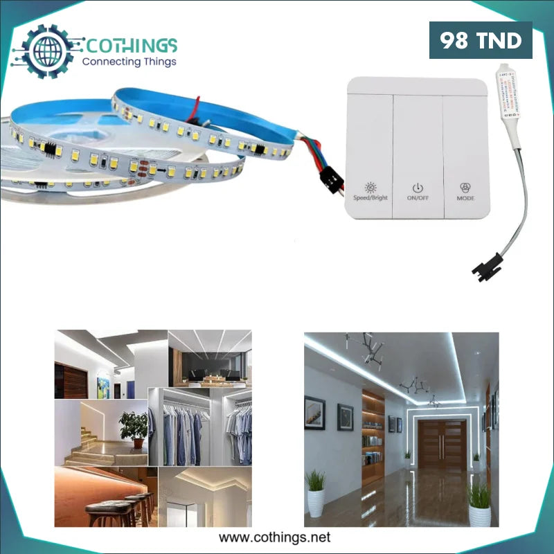 Acheter KIT Bande led lumineuse monochrome 10 Metres-8mm Blanc 6500K 24V  avec Télécommande sans fil RF en Tunisie -  Disponible au meilleur prix sur CoThings